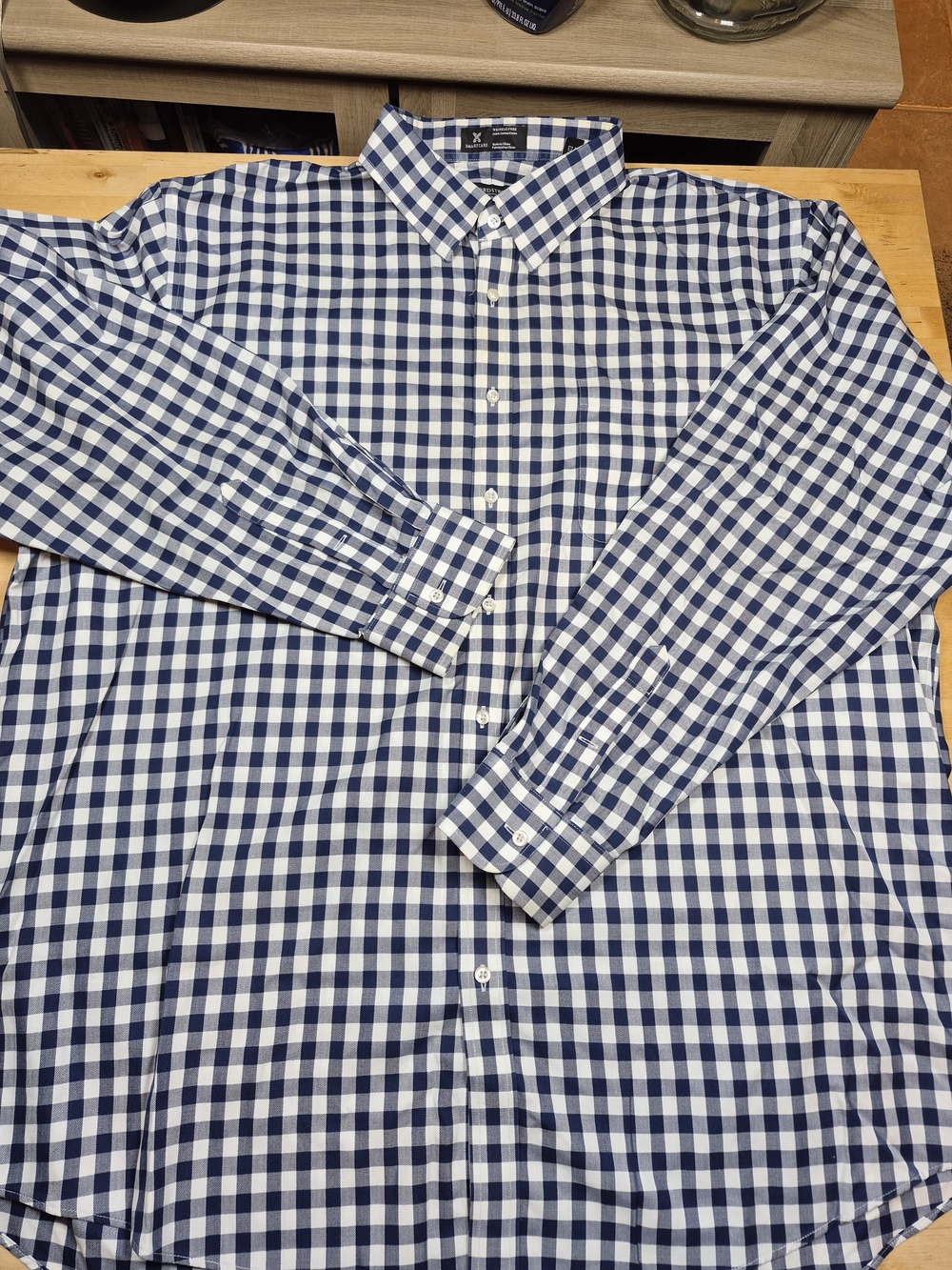 Nordstrom Navy and White Gingham Button-Up Shirt
